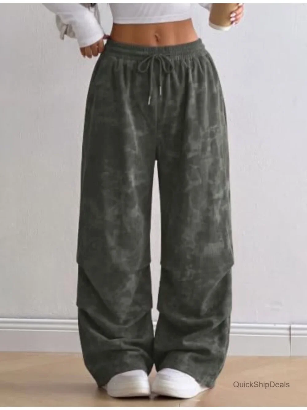 Retro Wide Leg Corduroy Pants with Pockets